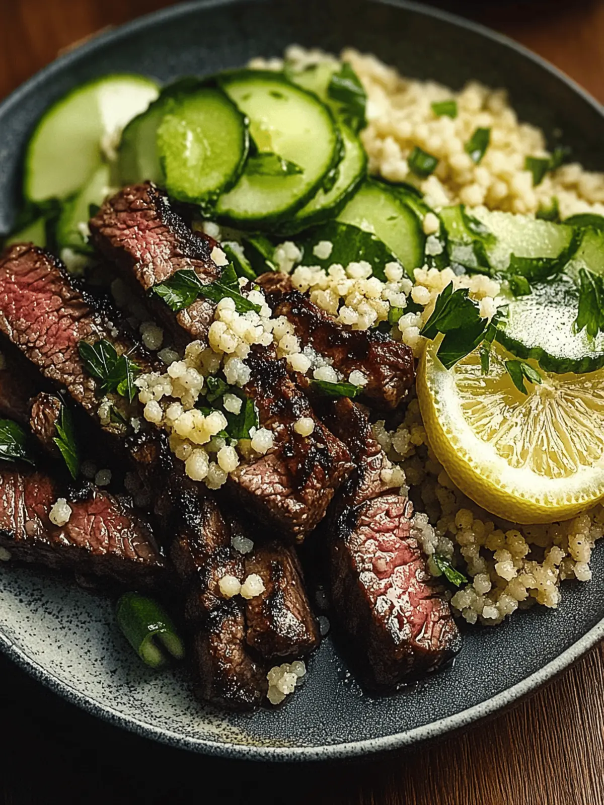 Grilled Skirt Steak with Lemon Herb Couscous Salad